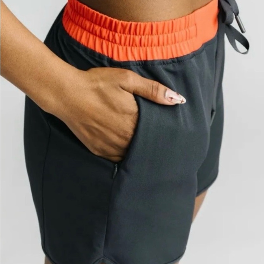 ZYIA Women's Charcoal and Neon Orange Athletic Shorts